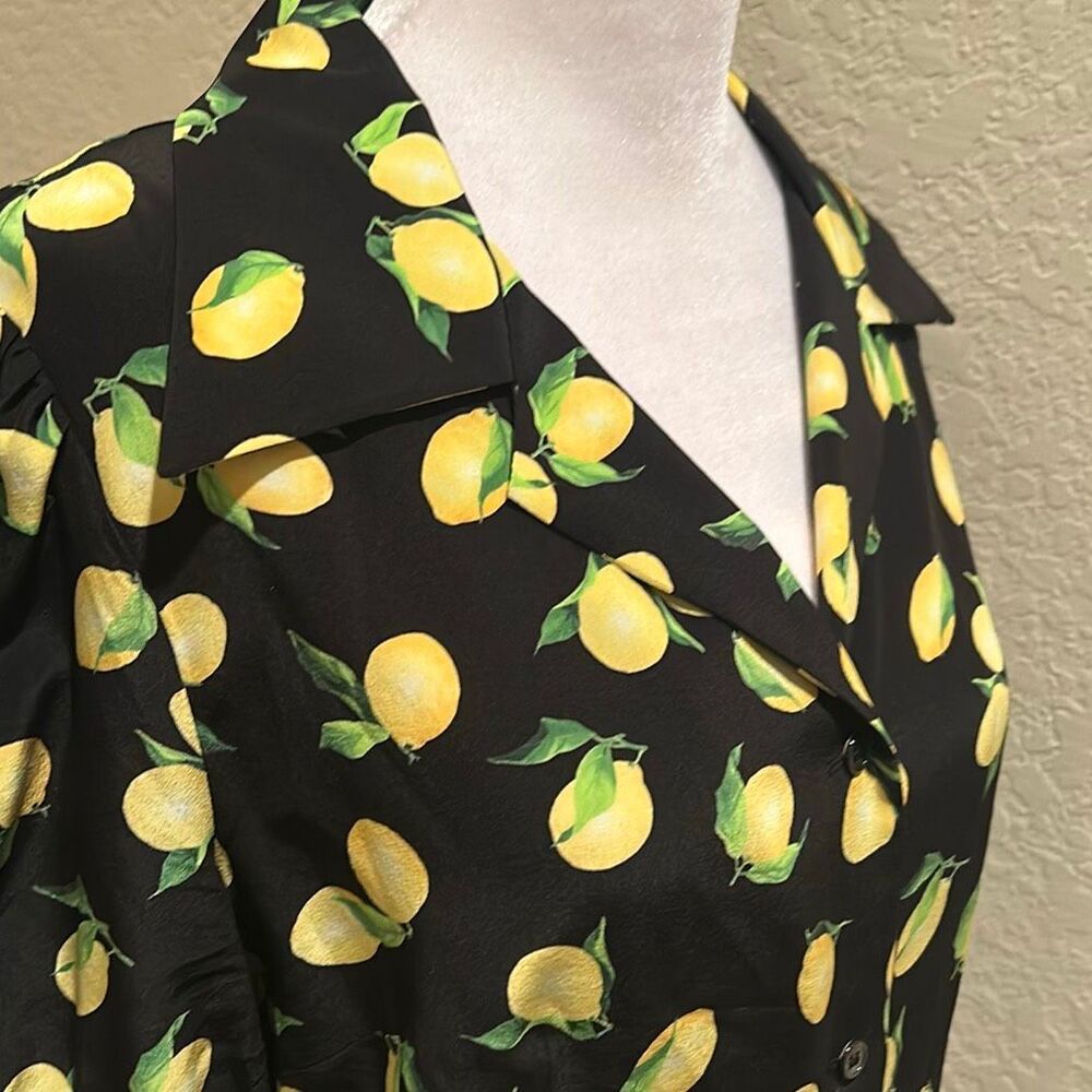 Michael Kors Collection Sz 10 Lemon Print Button Blouse Silk Italian Euro Summer - Picture 7 of 9
